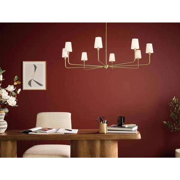 Pallas 52 in. 8-Light Brushed Natural Brass Traditional Shaded Circle Chandelier for Dining Room
