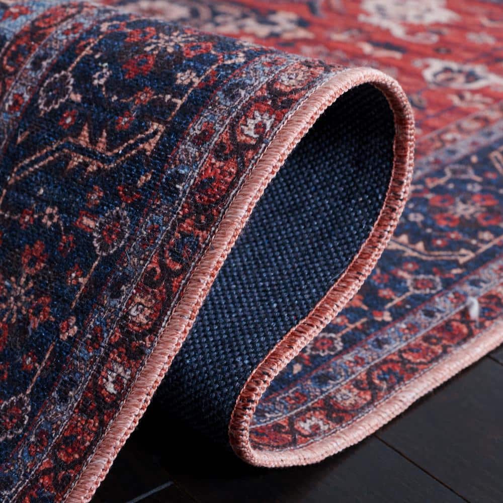 Serapi Red and Navy 4' x 6' Viscose Area Rug