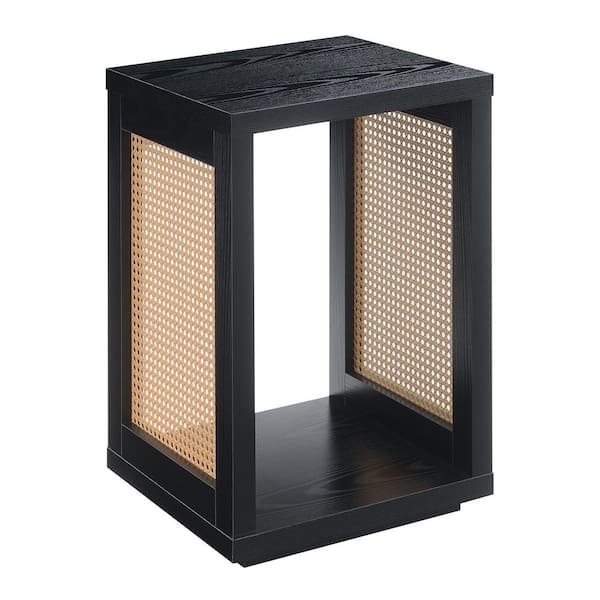 Northfield Admiral Weave 15.5 in. Black/Beige Barley Square Particle Board End Table with Shelf