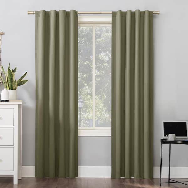 Sun Zero Cyrus Olive Green Polyester Solid 40 in. W x 84 in. L Noise Cancelling Grommet Blackout Curtain