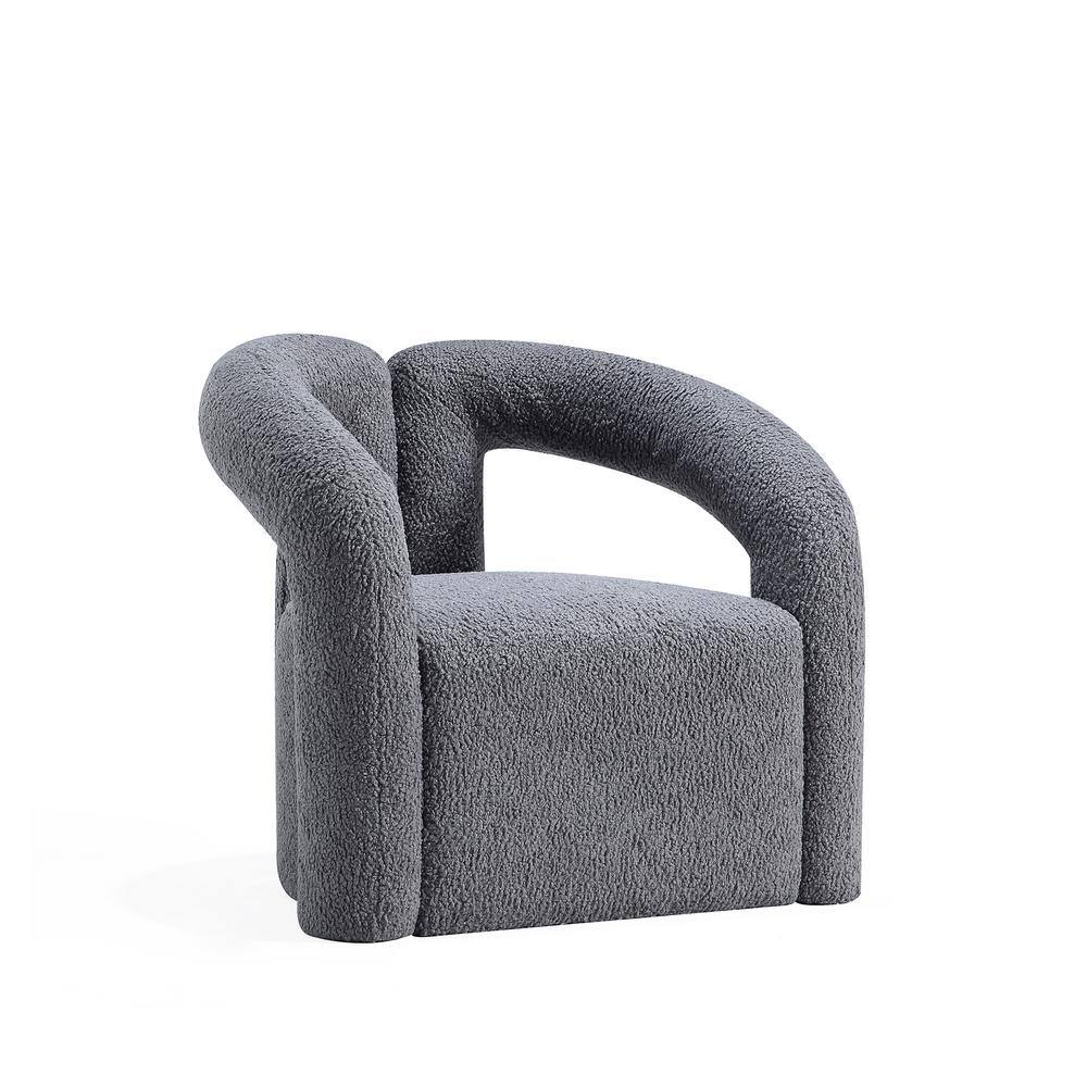 Gray Boucle Barrel Accent Chair with Pine Wood Frame