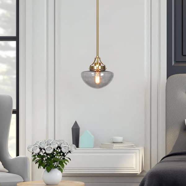 Astragalus Modern Schoolhouse 1-light Electroplated Natural Copper Pendant Light with Smoke Glass Shade for Dining Room