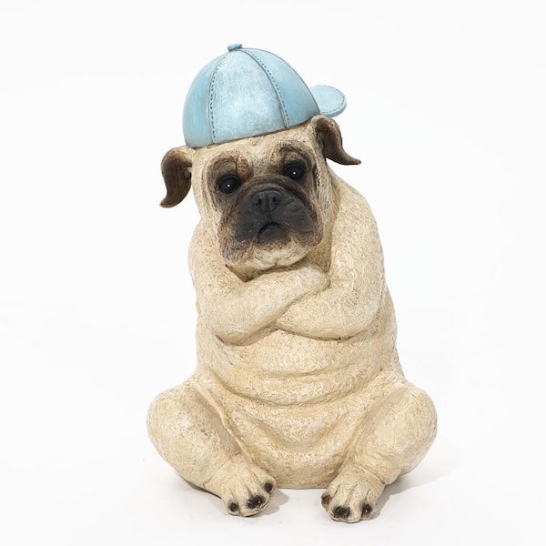 LuxenHome Brown and Blue 12.6 in. H Baseball Fan Puppy Dog Resin Statue, Indoor and Outdoor