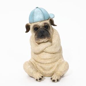 Brown and Blue 12.6 in. H Baseball Fan Puppy Dog Resin Statue, Indoor and Outdoor
