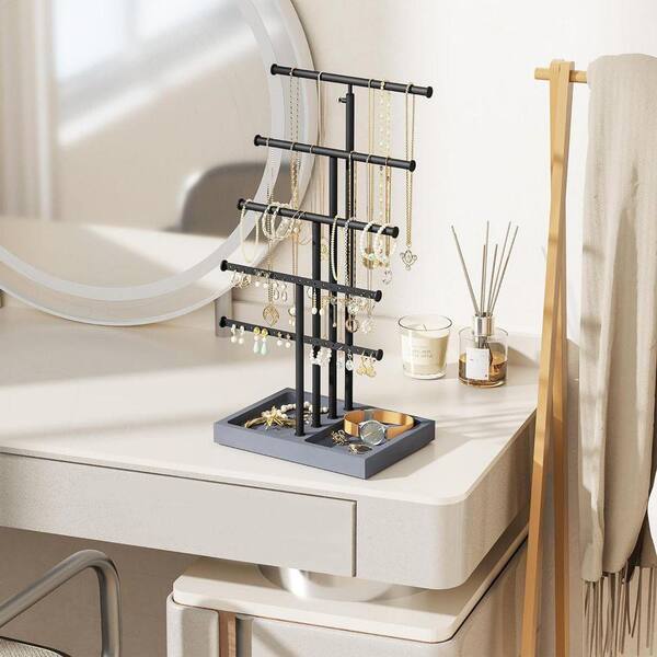 Weathered Grey 8.5 in. x 25 in. Metal Modern Jewelry Display Stand