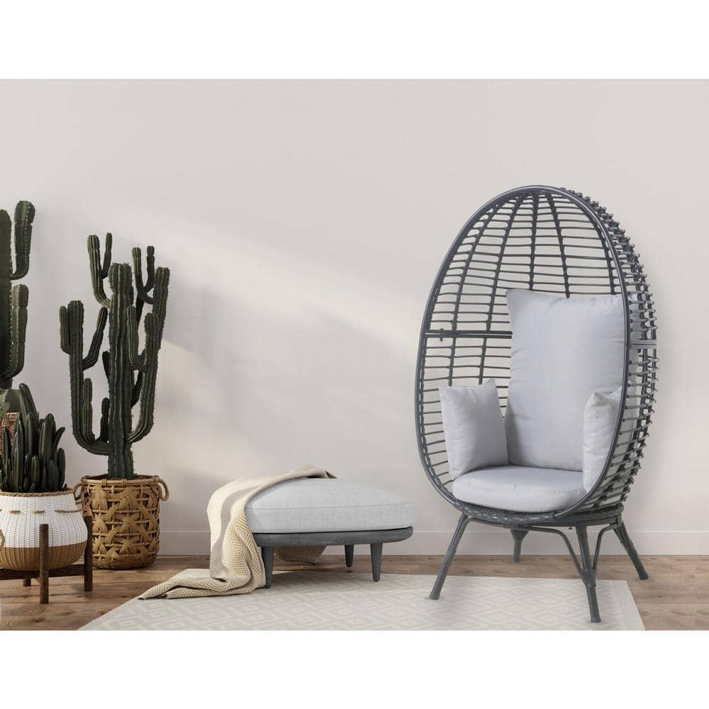 MOD Poppy Oversize Wicker Outdoor Lounge Chair with Gray Cushions ...