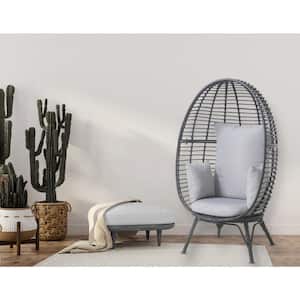 Poppy Oversize Wicker Outdoor Lounge Chair with Gray Cushions