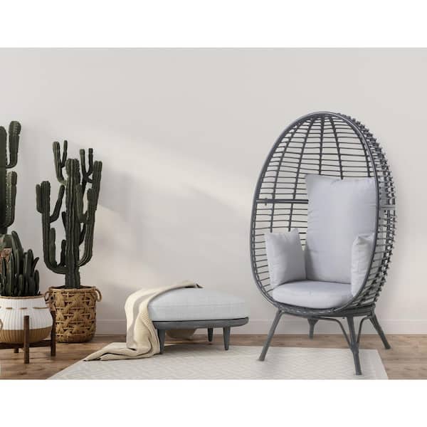 MOD Poppy Oversize Wicker Outdoor Lounge Chair with Gray Cushions ...