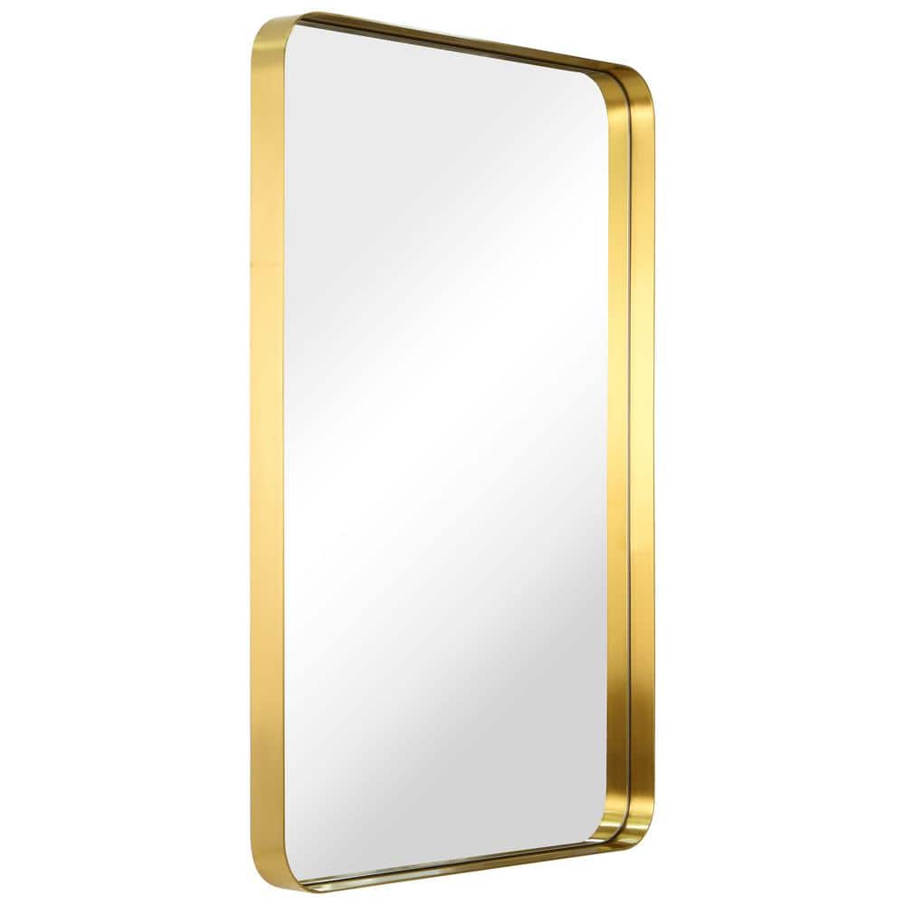 Elegant Brushed Gold Stainless Steel 24" x 36" Rectangular Wall Mirror