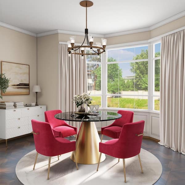 Boyel Living 5-Piece Black Marble Counter Top Dining Table Set Seats 4(1 Table x 4 Red Chairs)