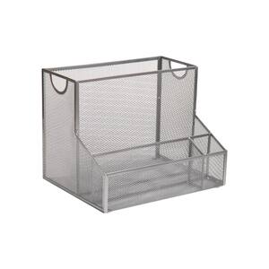 Network Collection, 4-Compartment Desktop Organizer, Vertical File Storage Basket, Silver