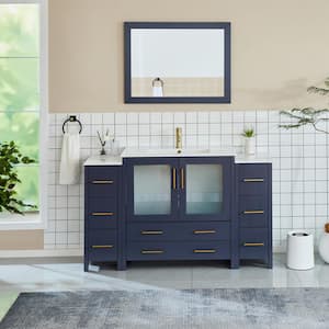 Brescia 60 in. W x 18 in. D x 36 in. H Single Sink Bathroom Vanity in Blue with White Ceramic Top and Mirror