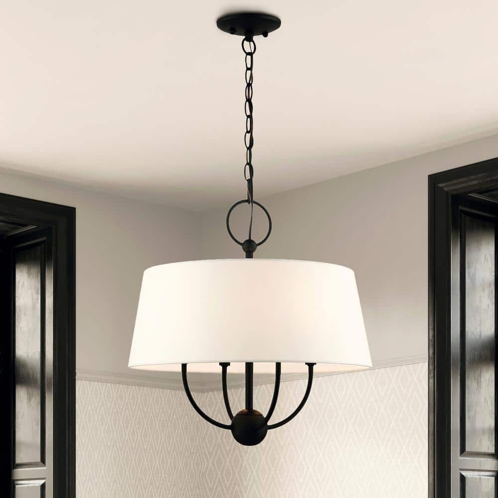 Mini Drum 4-Light Black Pendant with Off-White Shade