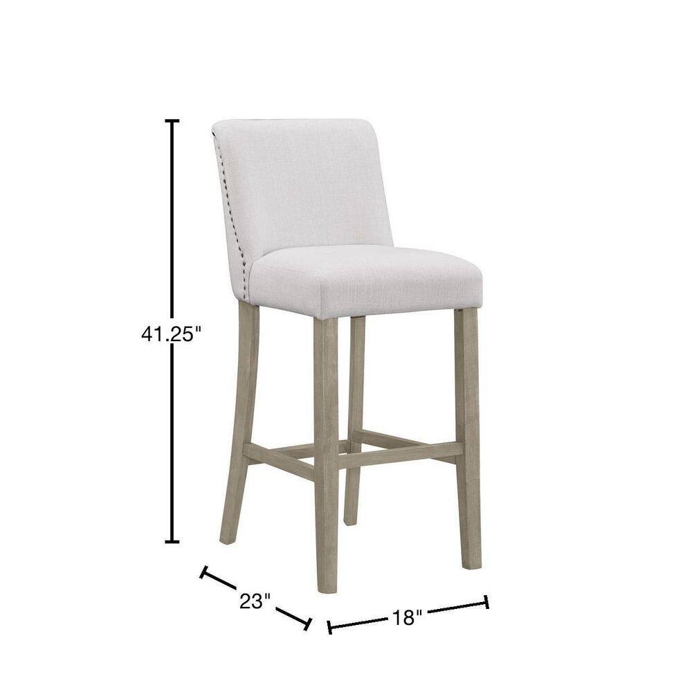 Beige Fabric Bar Stools with Nail Head Accents, Set of 2