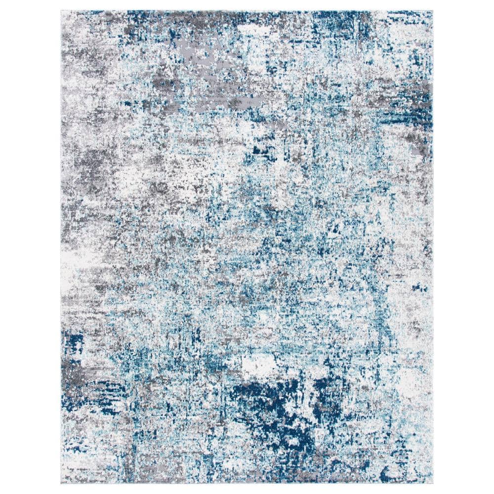 Gray and Light Blue Abstract 8' x 10' Synthetic Area Rug