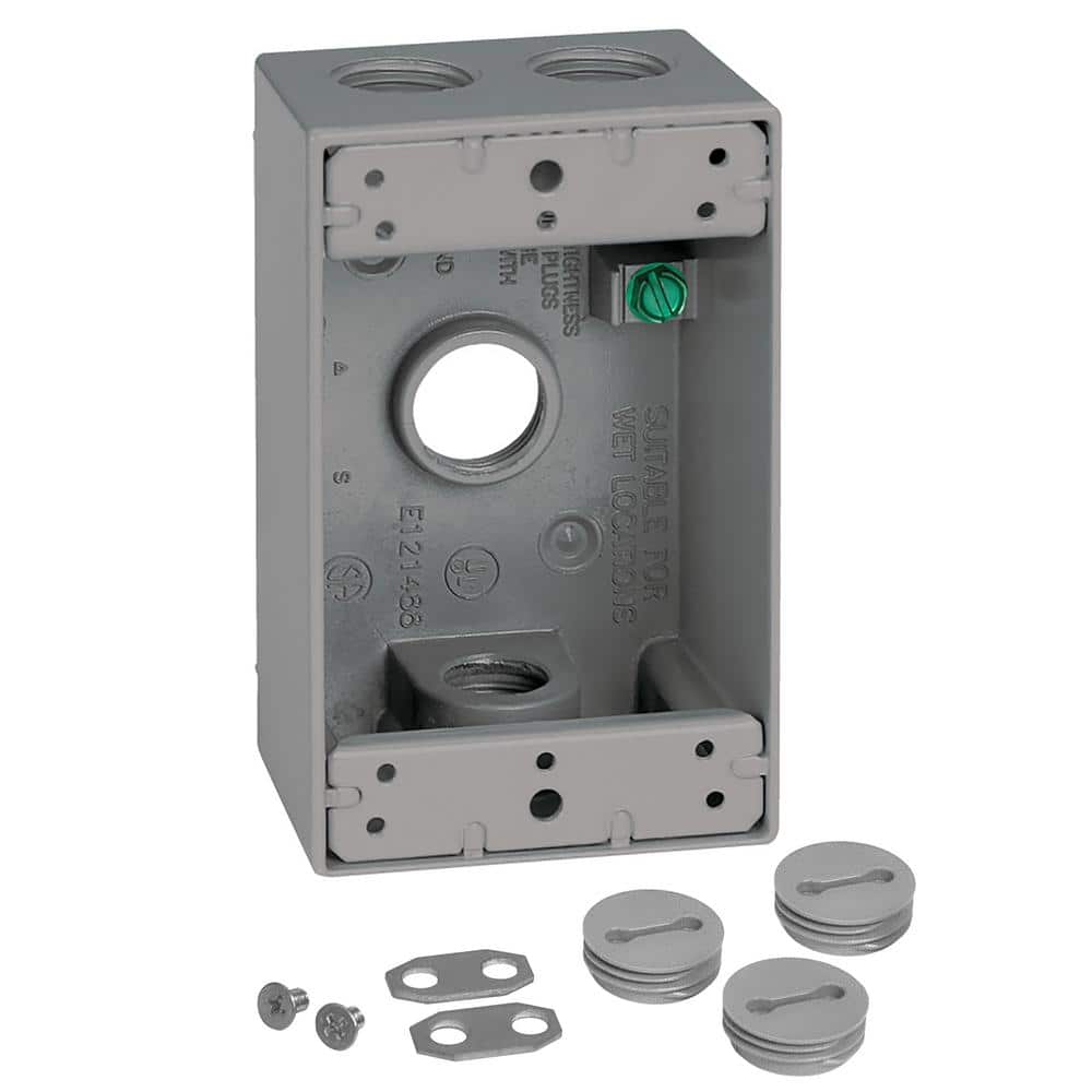 1-Gang Metal Weatherproof Electrical Outlet Box with (4) 3/4 inch Holes, Gr
