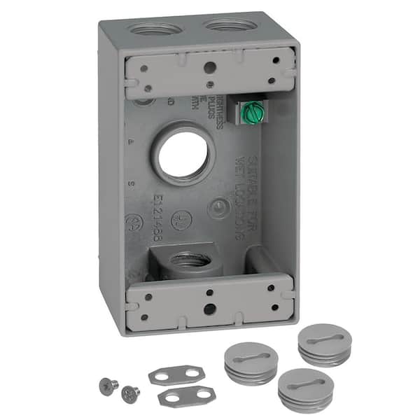 Commercial Electric 1-Gang Metal Weatherproof Electrical Outlet Box with (4) 3/4 inch Holes, Gray