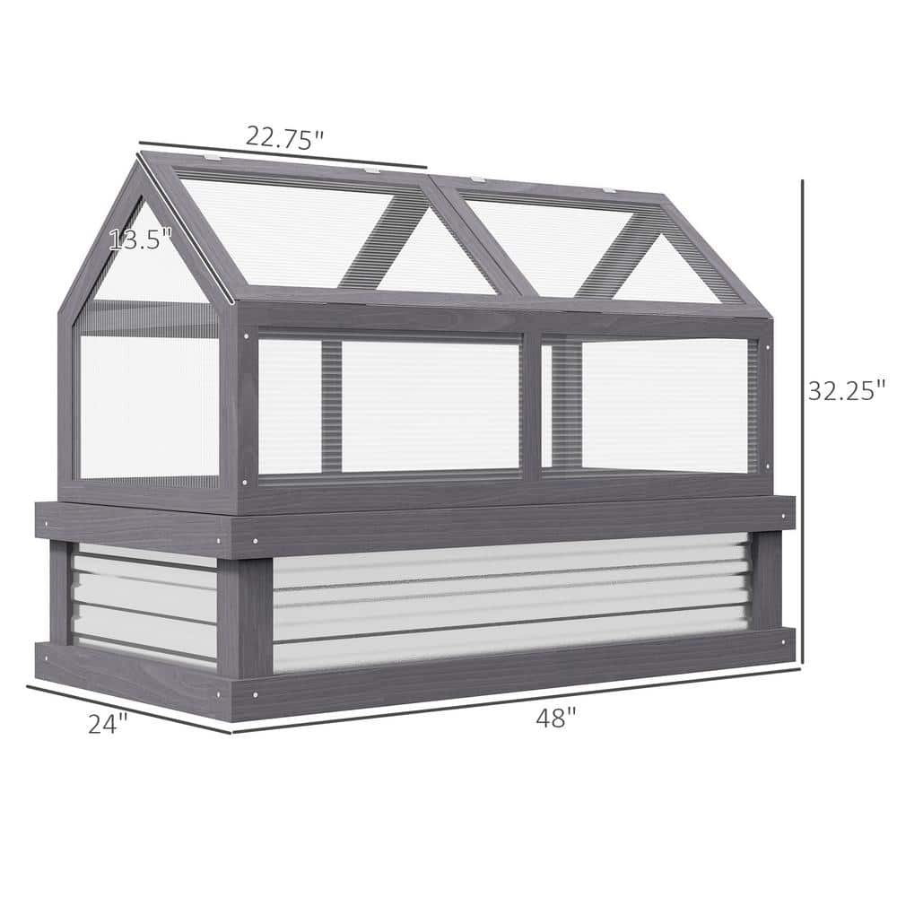 Gray Fir Wood Raised Garden Bed with Polycarbonate Greenhouse