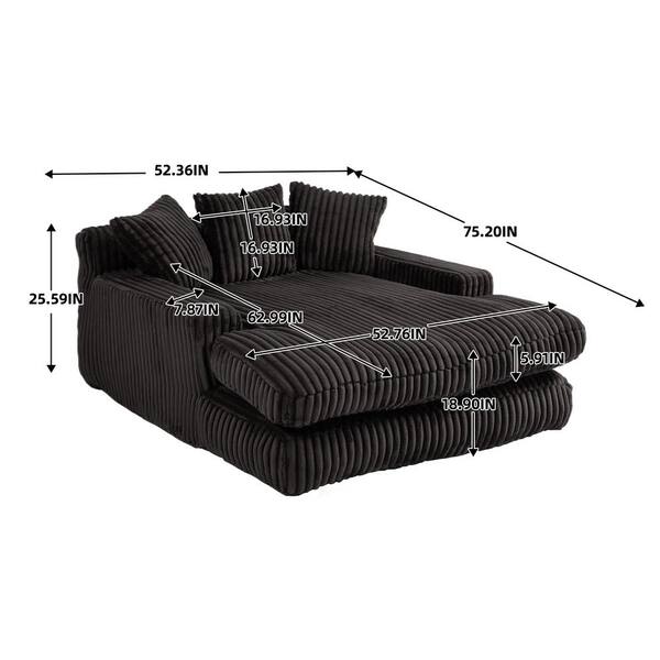 JUJABU 52 in. Black Corduroy Polyester 2-Seater Loveseat with 3