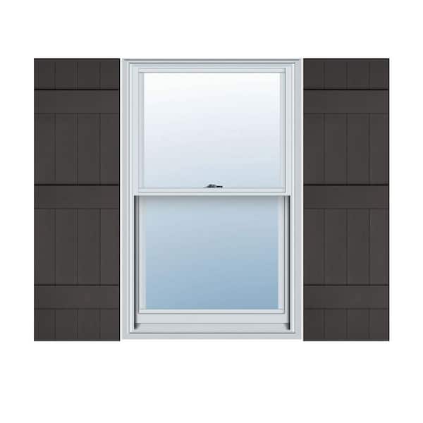 Ekena Millwork 14 in. x 70 in. Lifetime Vinyl Custom Four Board Joined Board and Batten Shutters Pair Musket Brown
