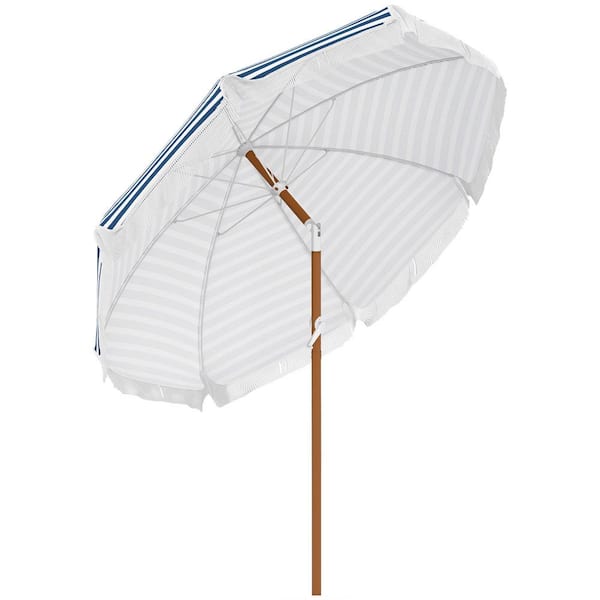 Unbranded 7 ft. Outdoor Market Patio Umbrella with Tilt, Vent, Table Umbrella Parasol with Fringe Ruffles and Flounce, Blue Stripe