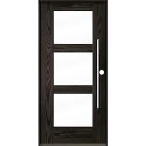 Modern Faux Pivot 36 in. x 80 in. 3-Lite Left-Hand/Inswing Clear Glass Baby Grand Stain Fiberglass Prehung Front Door