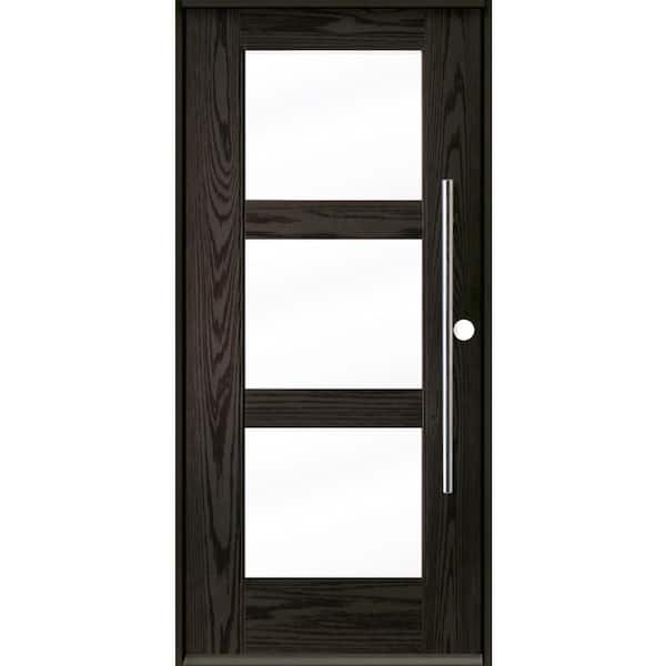 Krosswood Doors Modern Faux Pivot 36 in. x 80 in. 3-Lite Left-Hand/Inswing Clear Glass Baby Grand Stain Fiberglass Prehung Front Door