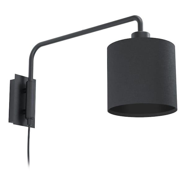 Eglo Saiti 19.69 in. W x 9.45 in. H 1-Light Matte Black Wall Sconce with Black Fabric Shade