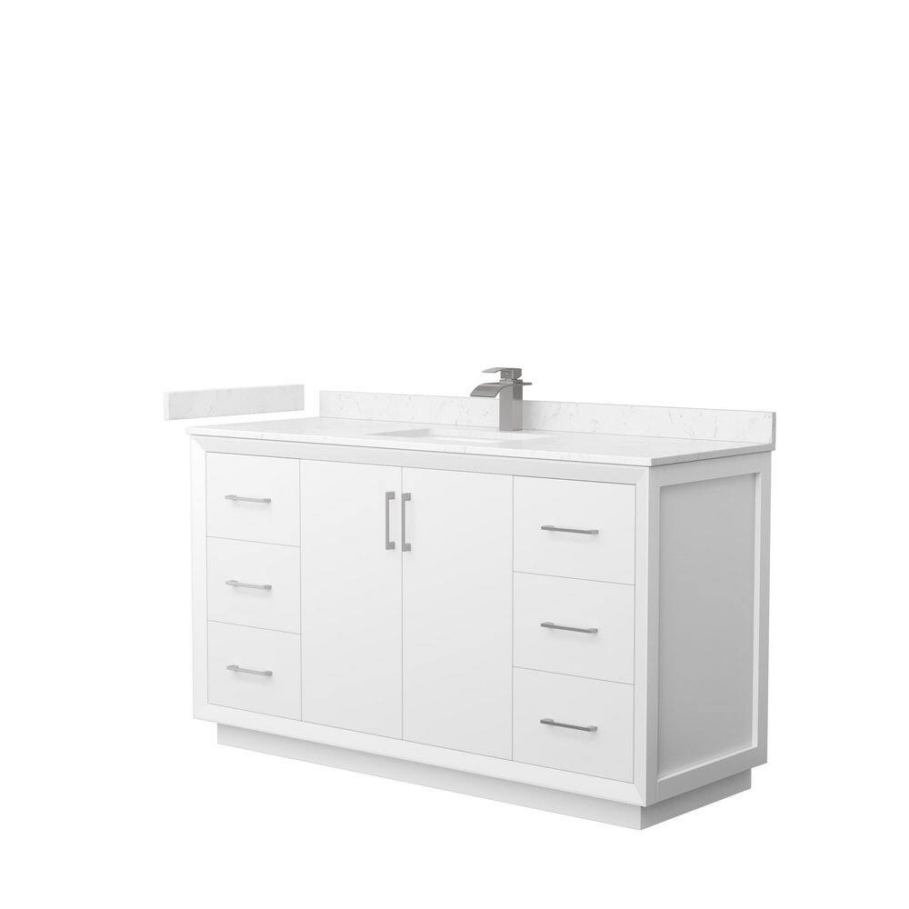 Wyndham Collection Strada 60 in. W x 22 in. D x 35 in. H Single Bath Vanity in White with Carrara Cultured Marble Top, White with Brushed Nickel Trim -  WCF414160SWHC2UNSMXX