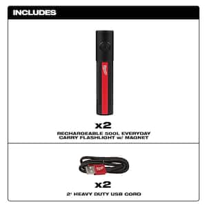 500 Lumens EDC Everyday Carry Internal Rechargeable Flashlight with Magnet (2-Pack)