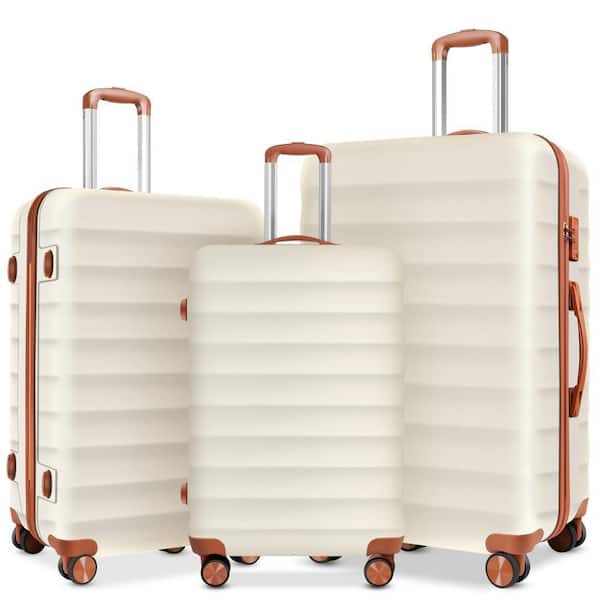 HONGGE 3-Piece Beige Luggage Sets Hard Shell Luggage Sets with