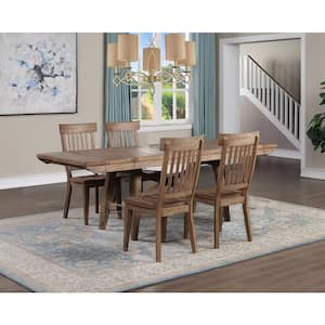 Riverdale Brown Wood 72 in Rectangular Dining Set 5-Piece with 4-Side Chairs and 2 12 in. Leaves