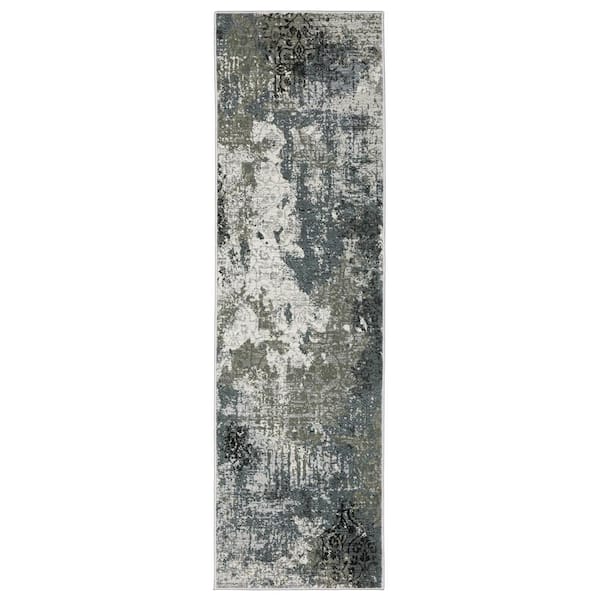AVERLEY HOME Galleria Beige/Blue 2 ft. x 8 ft. Abstract Distressed Floral Polyester Indoor Runner Area Rug