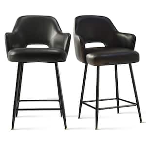 25.5 in. Black High Back Metal Frame Counter Height Bar Stool with Faux Leather Seat (Set of 2)