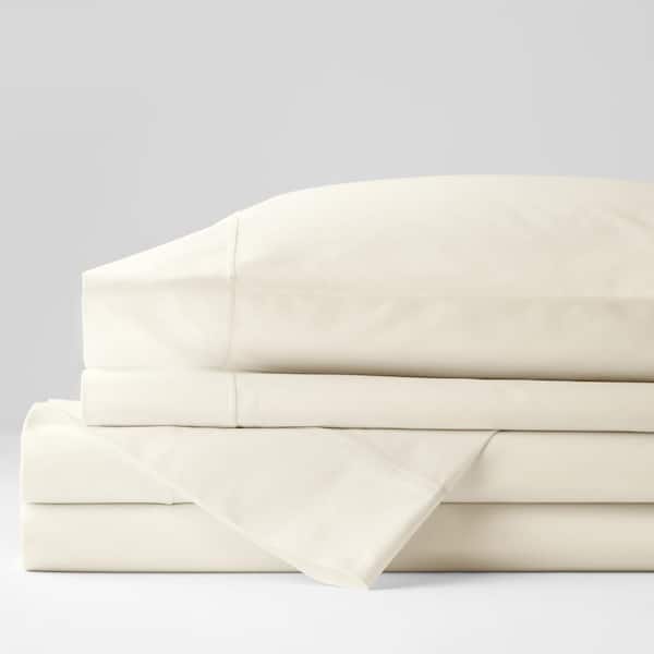 The Company Store Classic Solid 4-Piece Ivory 350-Thread Count Cotton Sateen Queen Sheet Set