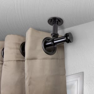 Bun Ceiling 66 in. - 120 in. Single Curtain Rod in Black with Finial