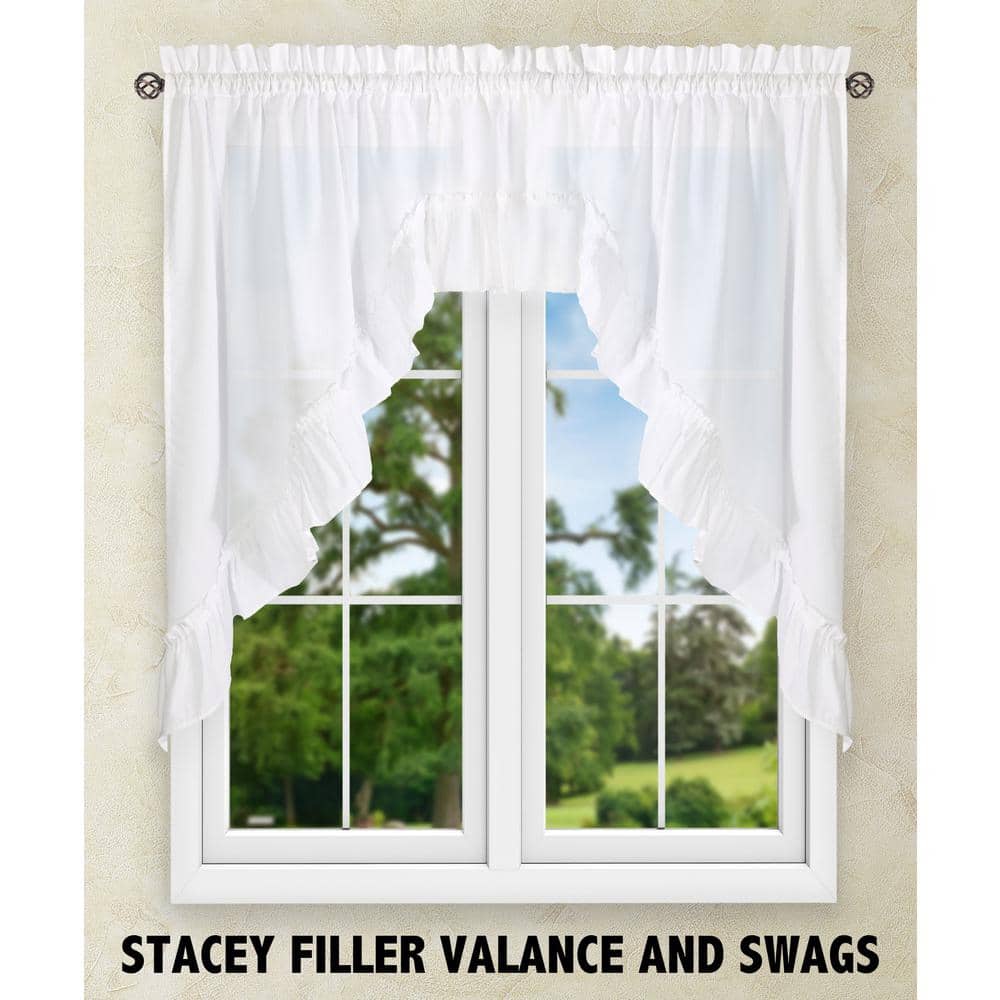 White Textured Fabric Rod Pocket Ruffled Valance 54" x 13"