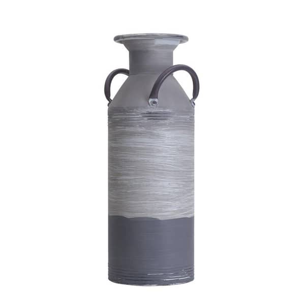Elements 15 in. Gray Wash Ombre Metal Vase, for Use with Dried or Artificial Flowers