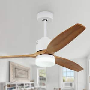 52 in. LED Indoor/Outdoor Reversible Motor White Wood Ceiling Fan with Light and Remote