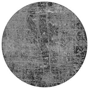 Chantille ACN559 Gray 8 ft. x 8 ft. Round Machine Washable Indoor/Outdoor Geometric Area Rug