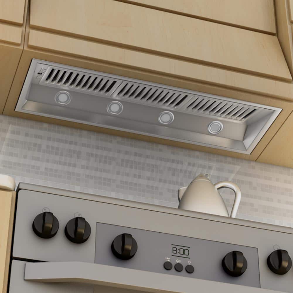 46-Inch Brushed Stainless Steel Range Hood Insert with LED Lighting