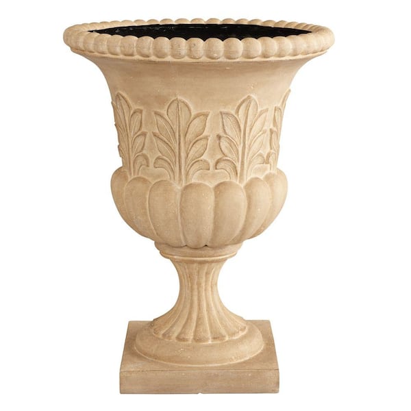 Home Decorators Collection 22.5 in. W x 30 in. H Acanthus Aged Limestone Urn Planter