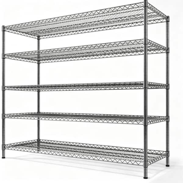 Heavy‑Duty 5‑Tier Metal Wire Shelving Unit,59"W×71"H×17.7"D,3200‑lb for Garage Pantry Basement