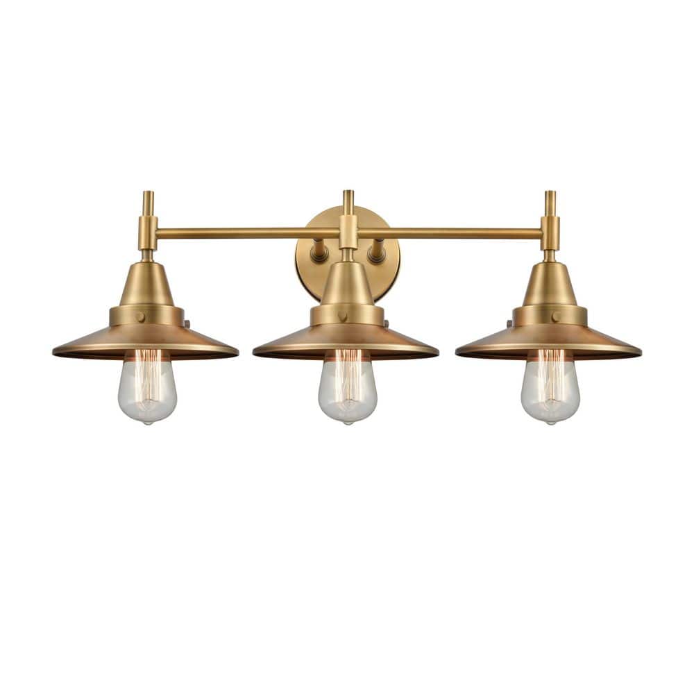 Railroad 26 in. 3-Light Brushed Brass Vanity Light with Metal Shade price history on PriceWatchPro