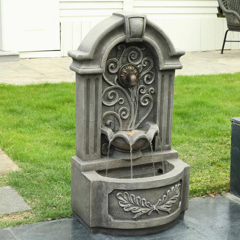 Gray Resin Classical Freestanding Outdoor Water Fountain with Lights