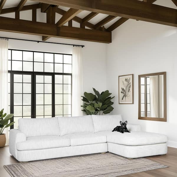 Reid 123 in. Round Arm Polyester Right Arm Facing Rectangle Sectional Sofa in Snow Fleck