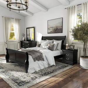 2-Piece Burkhart Black Wood Queen Bedroom Set With Nightstand