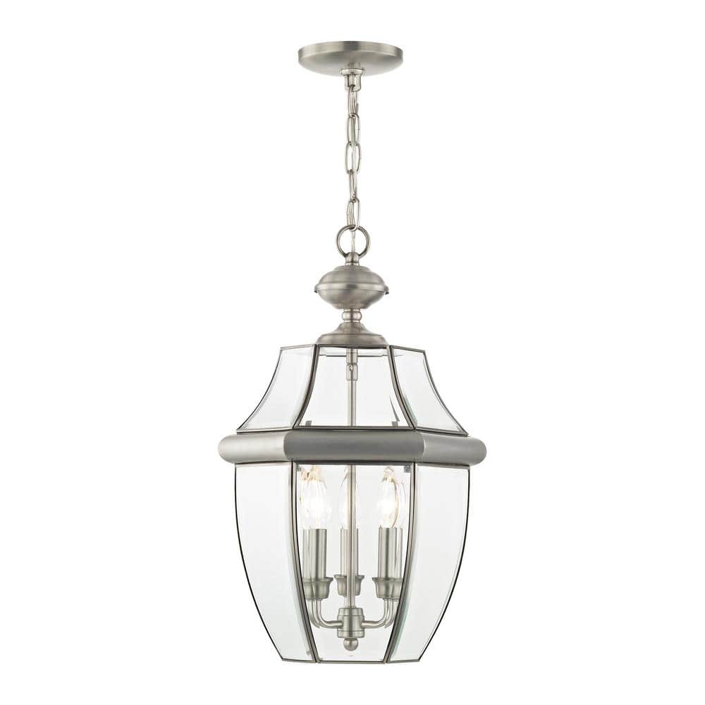 Aston 21 in. 3-Light Brushed Nickel Dimmable Outdoor Pendant Light with Clear Beveled Glass and No Bulbs Included price history on PriceWatchPro