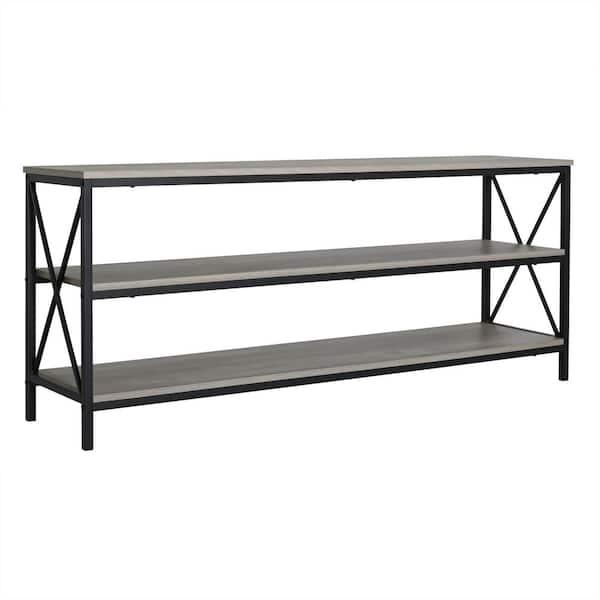 Uixe 58 in. W Gray Rectangle Wood Console Table with 3-Tier Storage Shelves
