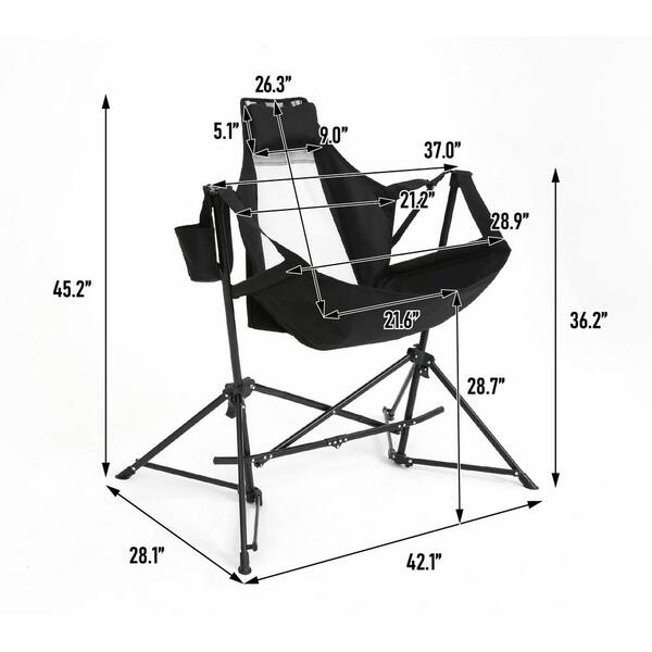 Folding Hammock in Black, Camping Chair with Carry Bag 218-WOP